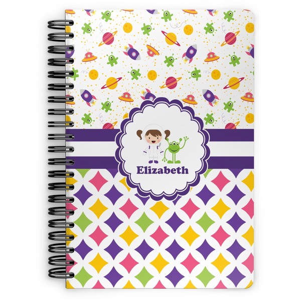 Custom Girl's Space & Geometric Print Spiral Notebook (Personalized)