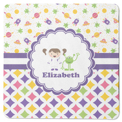 Girl's Space & Geometric Print Square Rubber Backed Coaster (Personalized)