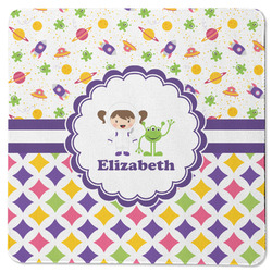 Girl's Space & Geometric Print Square Rubber Backed Coaster (Personalized)