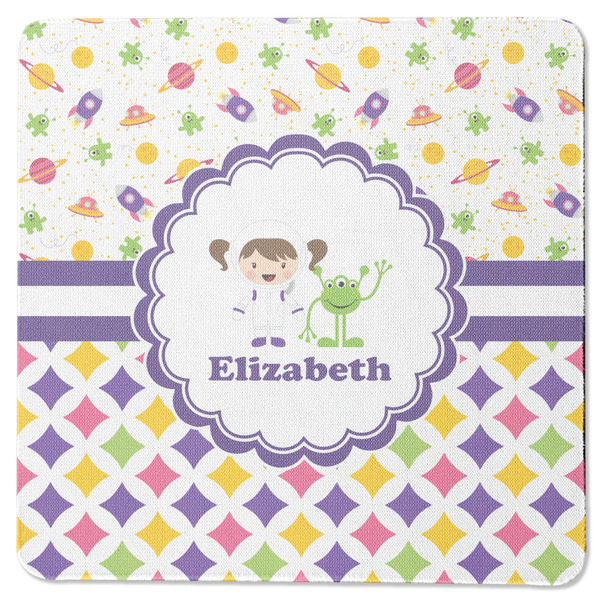 Custom Girl's Space & Geometric Print Square Rubber Backed Coaster (Personalized)