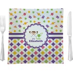 Girl's Space & Geometric Print Glass Square Lunch / Dinner Plate 9.5" (Personalized)