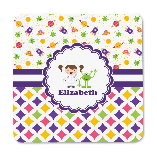 Girl's Space & Geometric Print Square Fridge Magnet - FRONT