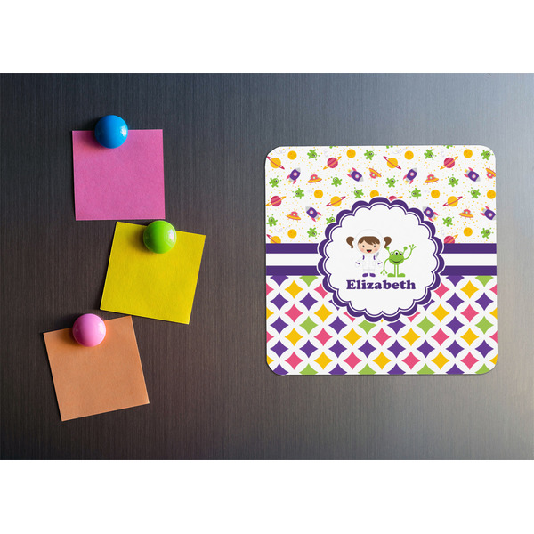 Girl's Space & Geometric Print Square Fridge Magnet - LIFESTYLE