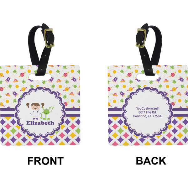 Girl's Space & Geometric Print Square Luggage Tag (Front + Back)