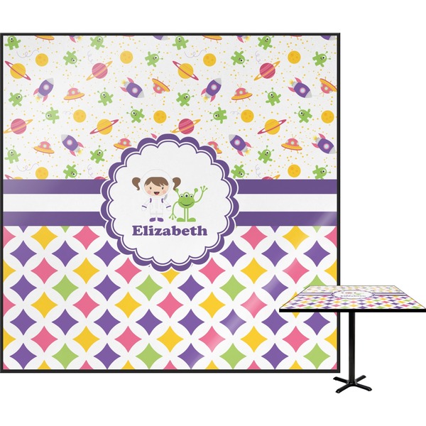 Custom Girl's Space & Geometric Print Square Table Top (Personalized)