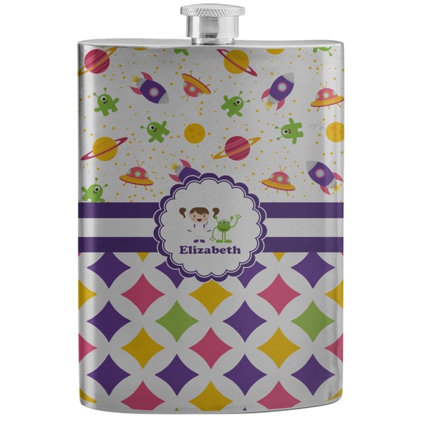 Custom Girl's Space & Geometric Print Stainless Steel Flask (Personalized)