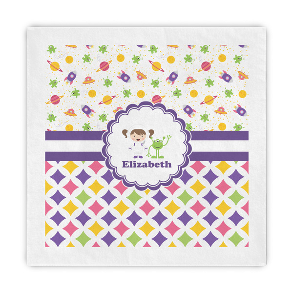 Custom Girl's Space & Geometric Print Decorative Paper Napkins (Personalized)