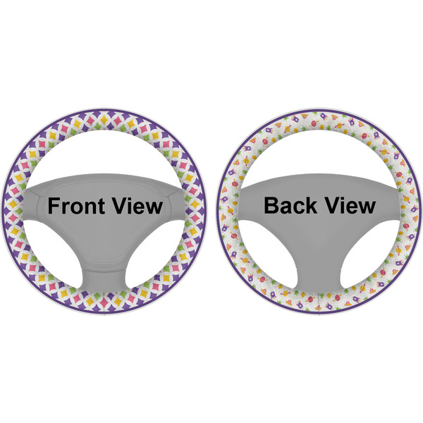 Girl's Space & Geometric Print Steering Wheel Cover- Front and Back