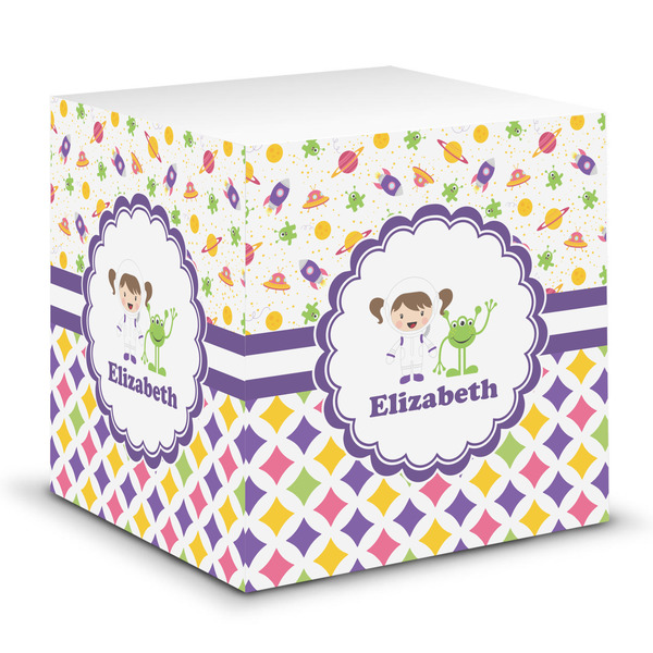 Custom Girl's Space & Geometric Print Sticky Note Cube (Personalized)