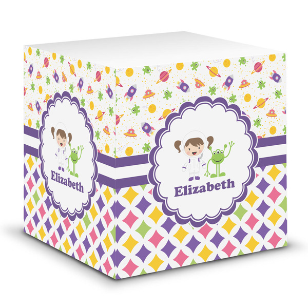 Custom Girl's Space & Geometric Print Sticky Note Cube (Personalized)
