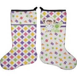 Girl's Space & Geometric Print Holiday Stocking - Double-Sided - Neoprene