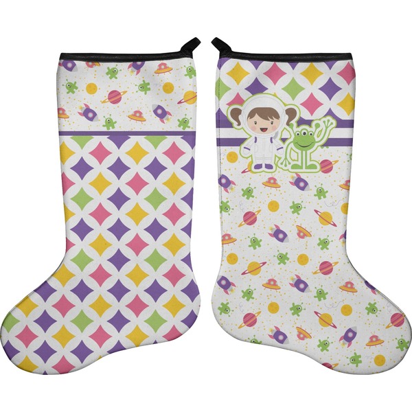 Girl's Space & Geometric Print Stocking - Double-Sided - Approval