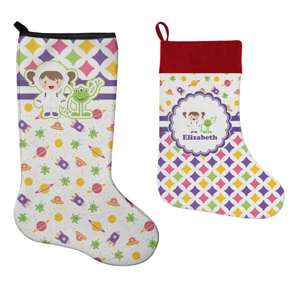Girl's Space & Geometric Print Stockings - Side by Side compare