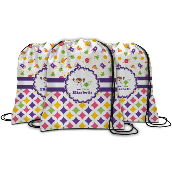 Girl's Space & Geometric Print String Backpack - MAIN