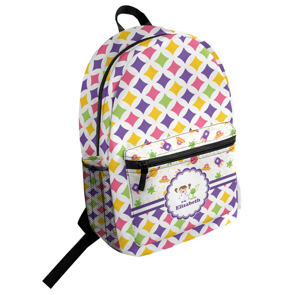 Custom Girl's Space & Geometric Print Student Backpack (Personalized)