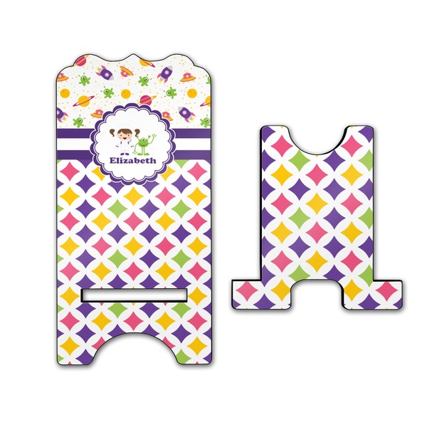 Girl's Space & Geometric Print Stylized Phone Stand - Front & Back - Large