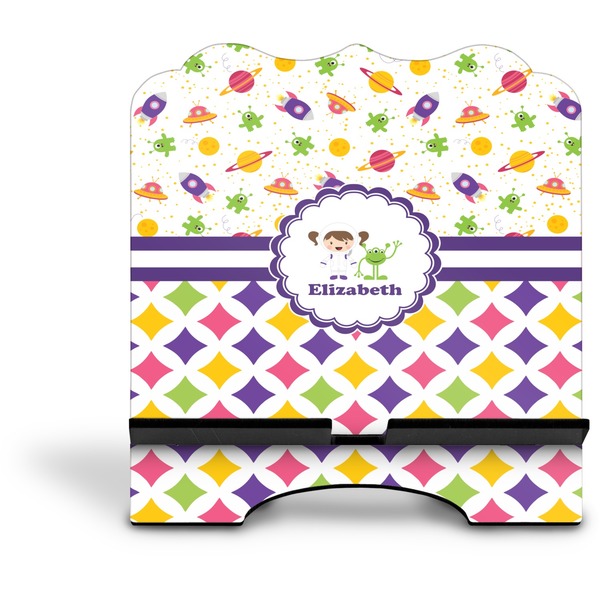 Girl's Space & Geometric Print Stylized Tablet Stand - Front without iPad