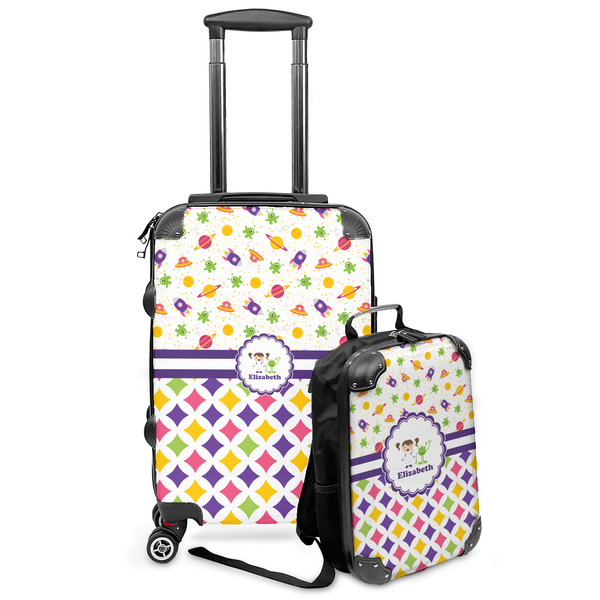 Custom Girl's Space & Geometric Print Kids 2-Piece Luggage Set - Suitcase & Backpack (Personalized)
