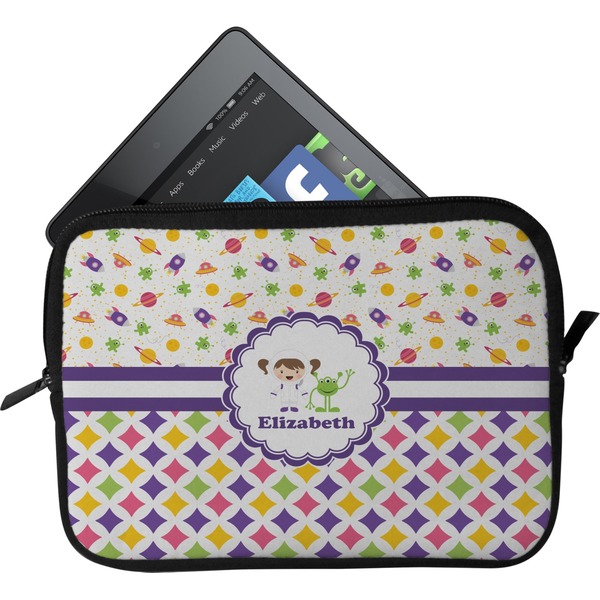 Custom Girl's Space & Geometric Print Tablet Case / Sleeve - Small (Personalized)