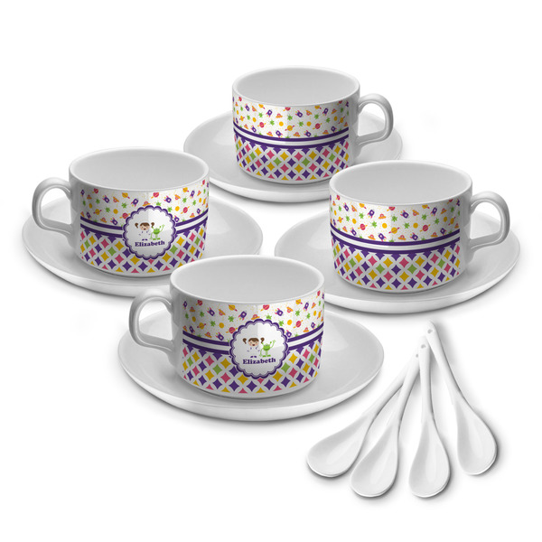 Custom Girl's Space & Geometric Print Tea Cup - Set of 4 (Personalized)