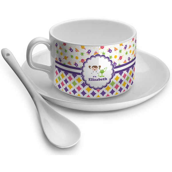 Custom Girl's Space & Geometric Print Tea Cup - Single (Personalized)