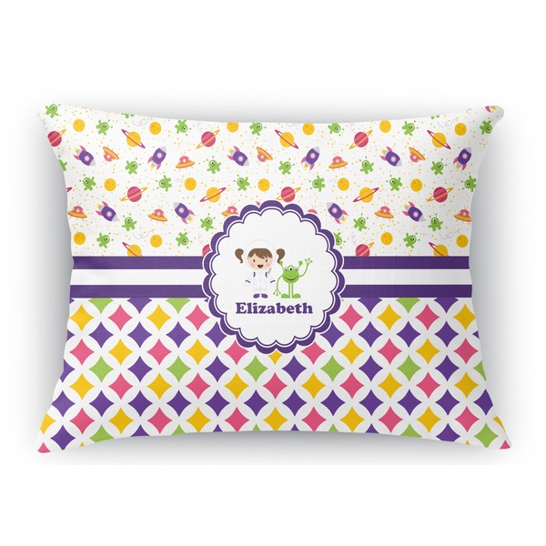 Custom Girl's Space & Geometric Print Rectangular Throw Pillow Case - 12"x18" (Personalized)