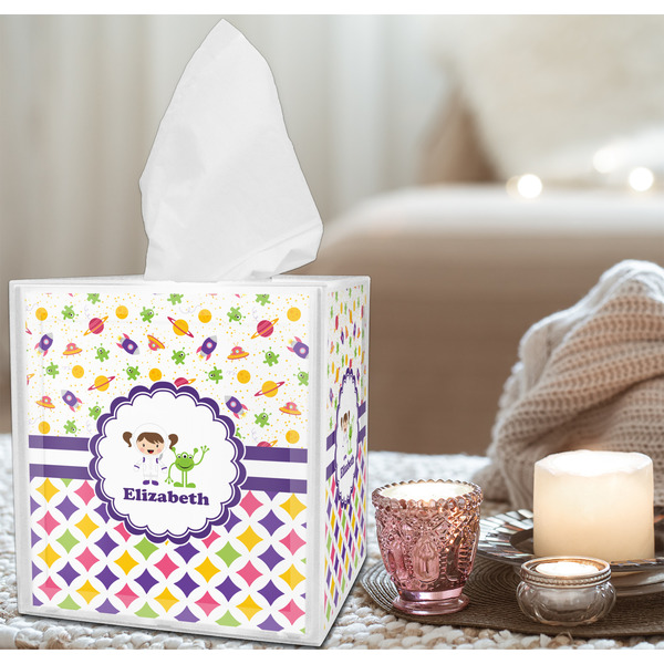 Girl's Space & Geometric Print Tissue Box - LIFESTYLE