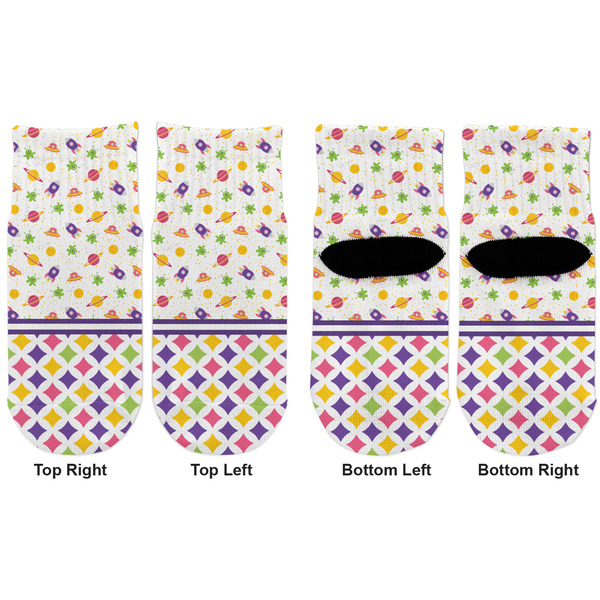Girl's Space & Geometric Print Toddler Ankle Socks - Double Pair - Front and Back - Apvl