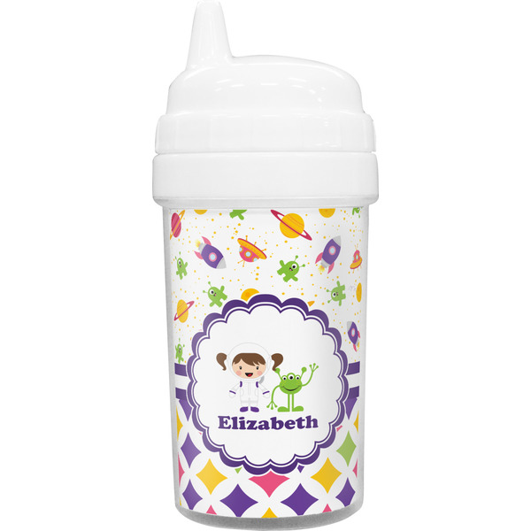 Custom Girl's Space & Geometric Print Toddler Sippy Cup (Personalized)