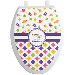 Girl's Space & Geometric Print Toilet Seat Decal - Elongated (Personalized)