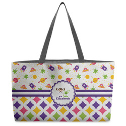 Girl's Space & Geometric Print Beach Totes Bag - w/ Black Handles (Personalized)