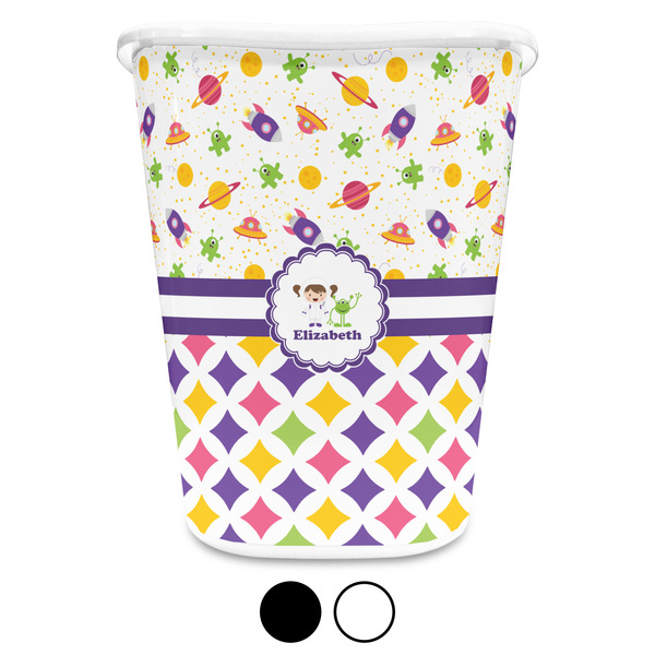 Girl's Space & Geometric Print Custom Waste Basket