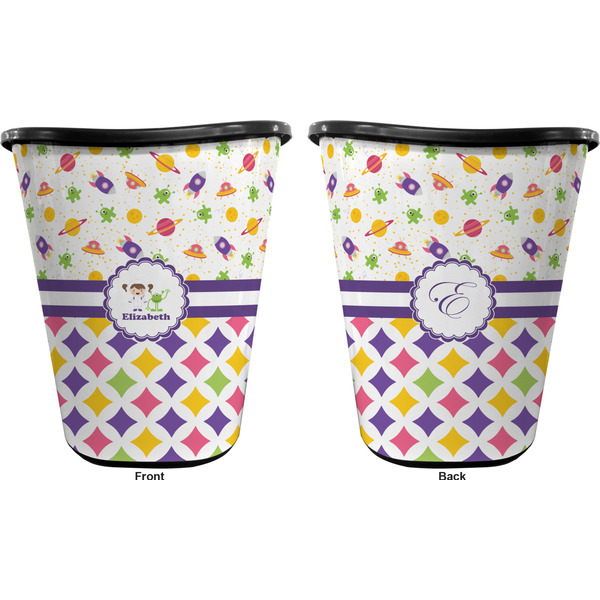 Girl's Space & Geometric Print Trash Can Black - Front and Back - Apvl