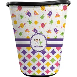Girl's Space & Geometric Print Waste Basket - Double Sided (Black) (Personalized)