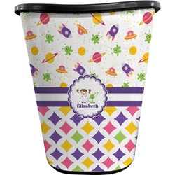 Girl's Space & Geometric Print Waste Basket - Single Sided (Black) (Personalized)