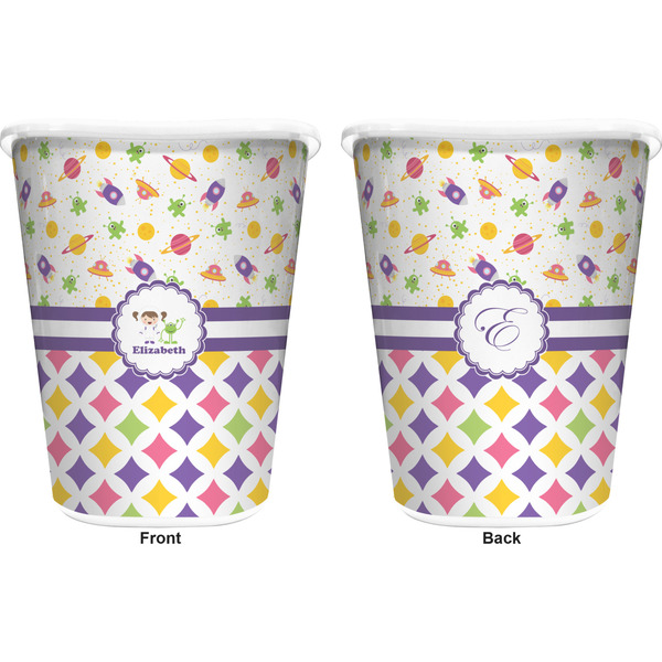 Girl's Space & Geometric Print Trash Can White - Front and Back - Apvl