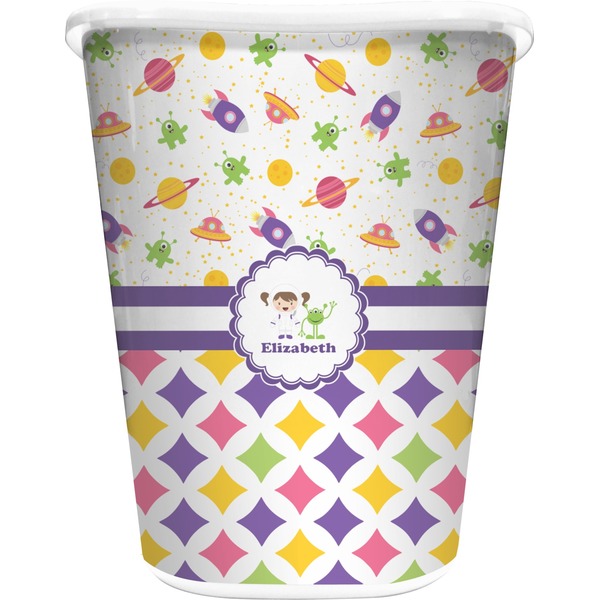 Custom Girl's Space & Geometric Print Waste Basket (Personalized)