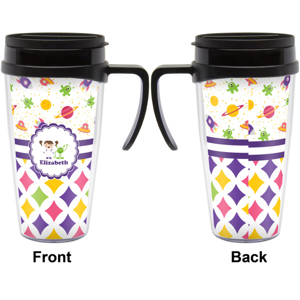 Girl's Space & Geometric Print Travel Mug with Black Handle - Approval