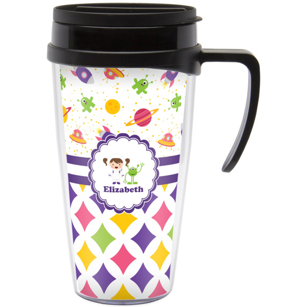 Custom Girl's Space & Geometric Print Acrylic Travel Mug with Handle (Personalized)