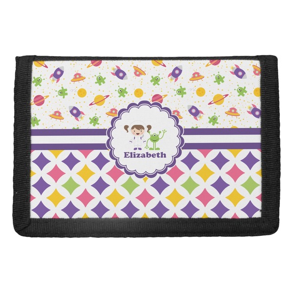 Custom Girl's Space & Geometric Print Trifold Wallet (Personalized)