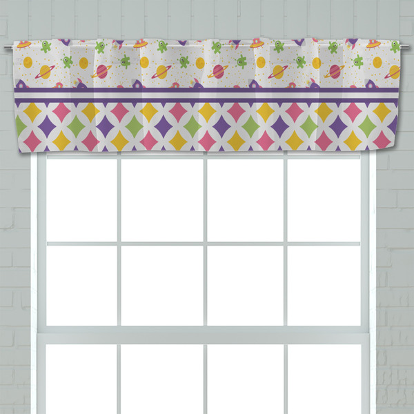 Girl's Space & Geometric Print Valance - Closeup on window