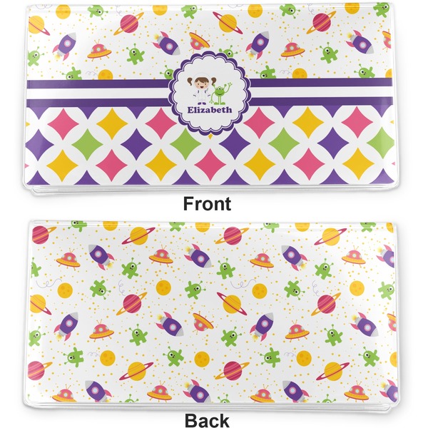 Girl's Space & Geometric Print Vinyl Check Book Cover - Front and Back