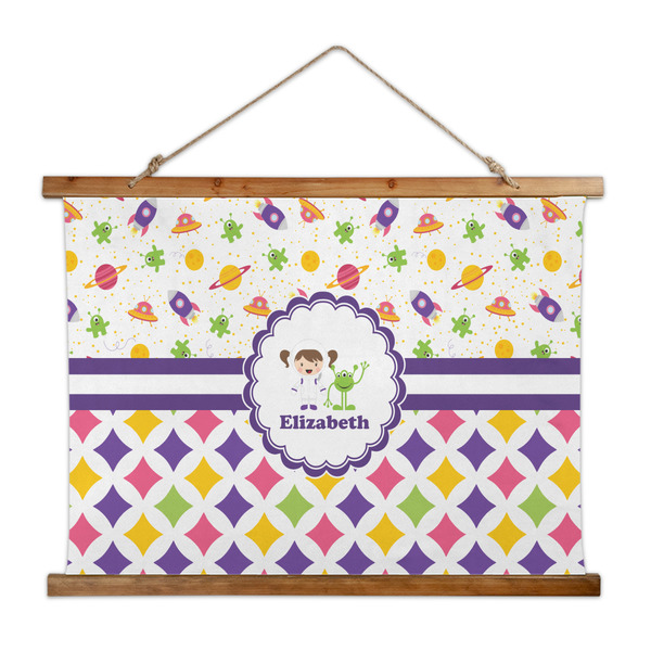 Custom Girl's Space & Geometric Print Wall Hanging Tapestry - Wide (Personalized)
