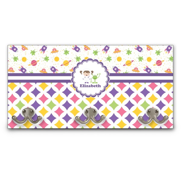Custom Girl's Space & Geometric Print Wall Mounted Coat Rack (Personalized)
