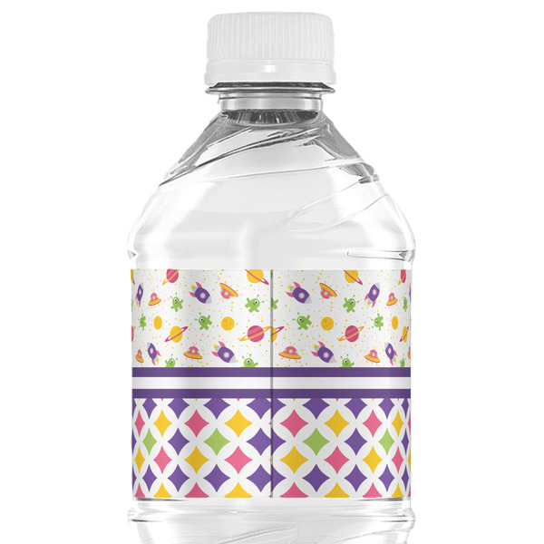 Girl's Space & Geometric Print Water Bottle Label - Back View