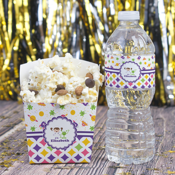 Girl's Space & Geometric Print Water Bottle Label - w/ Favor Box