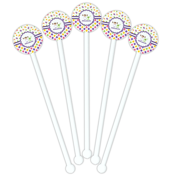 Girl's Space & Geometric Print White Plastic 5.5" Stir Stick - Fan View
