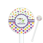 Girl's Space & Geometric Print 5.5" Round Plastic Stir Sticks - White - Single Sided (Personalized)