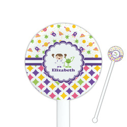 Girl's Space & Geometric Print 5.5" Round Plastic Stir Sticks - White - Double Sided (Personalized)