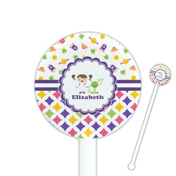 Girl's Space & Geometric Print 5.5" Round Plastic Stir Sticks - White - Single Sided (Personalized)